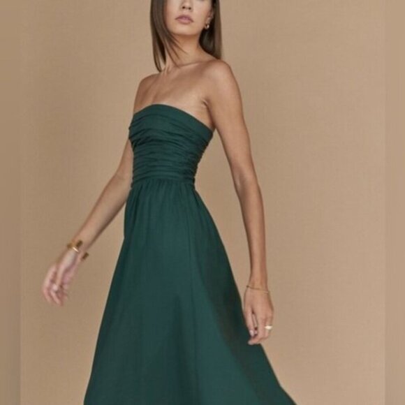 NEW Reformation Lissa Cotton Midi Dress Forest Green Removable Strap | US 4 UK 8 - Picture 2 of 13
